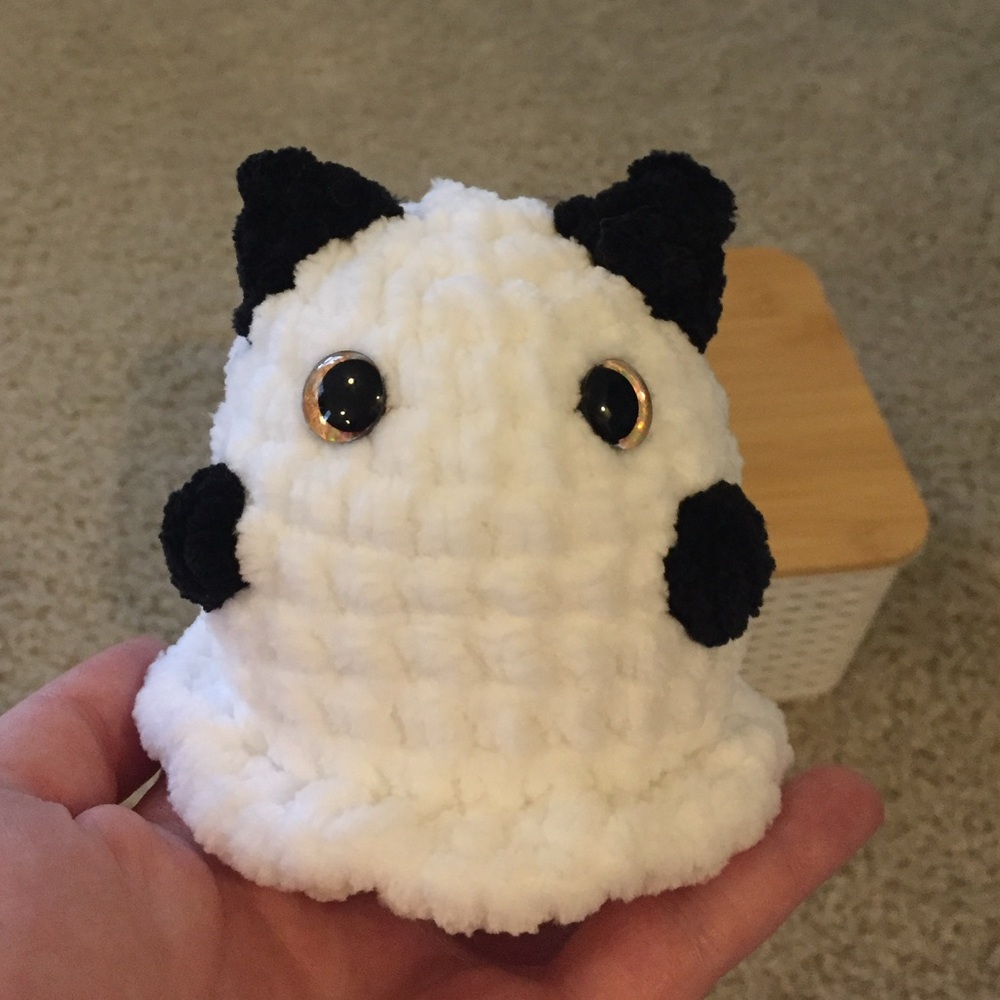Handmade crochet ghost cat plushie